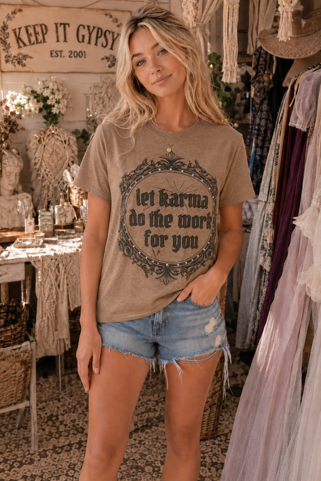 Let Karma Do The Work For You Heather Brown Graphic Tee