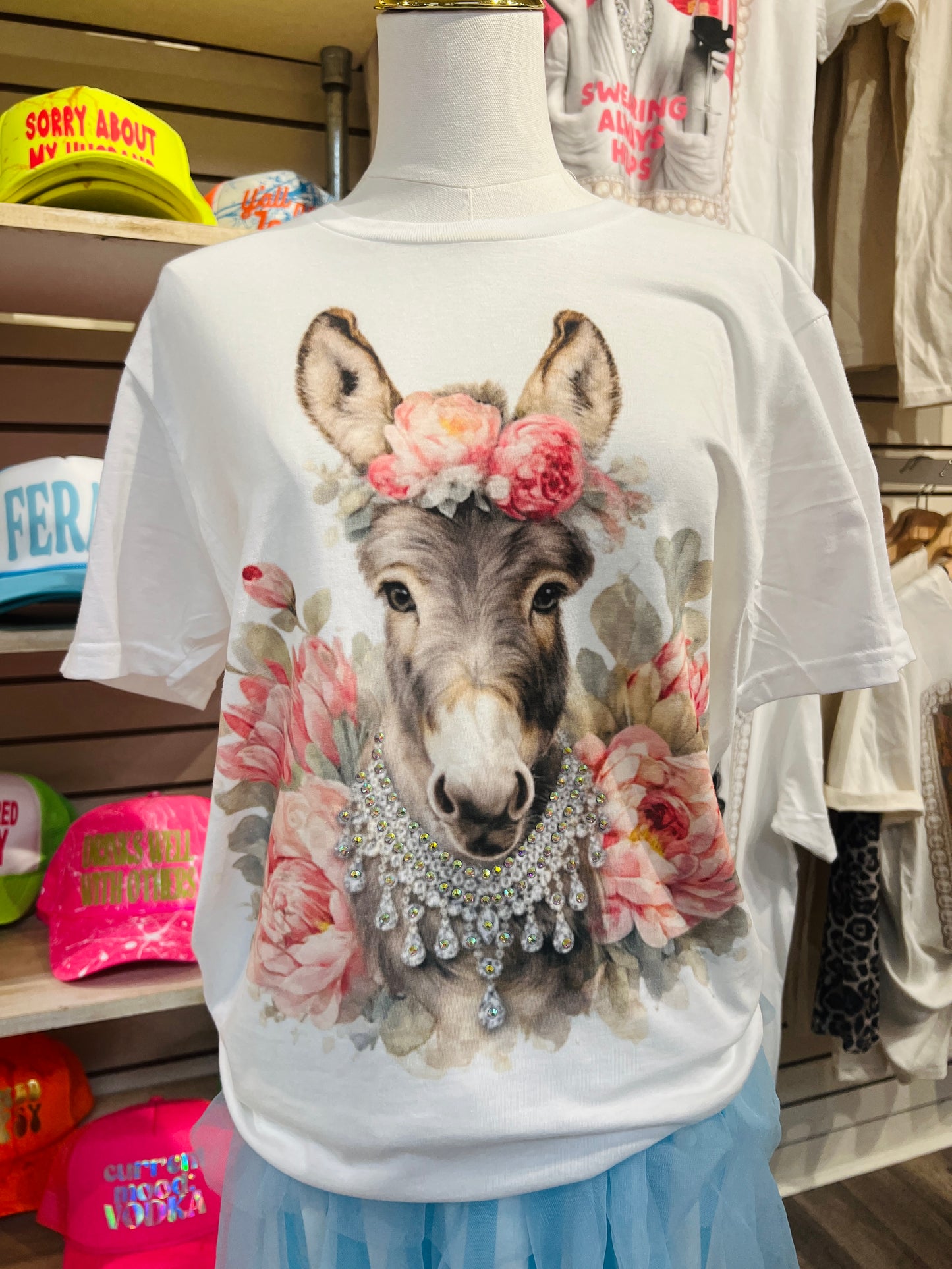 Donkey with Necklace White Graphic Tee
