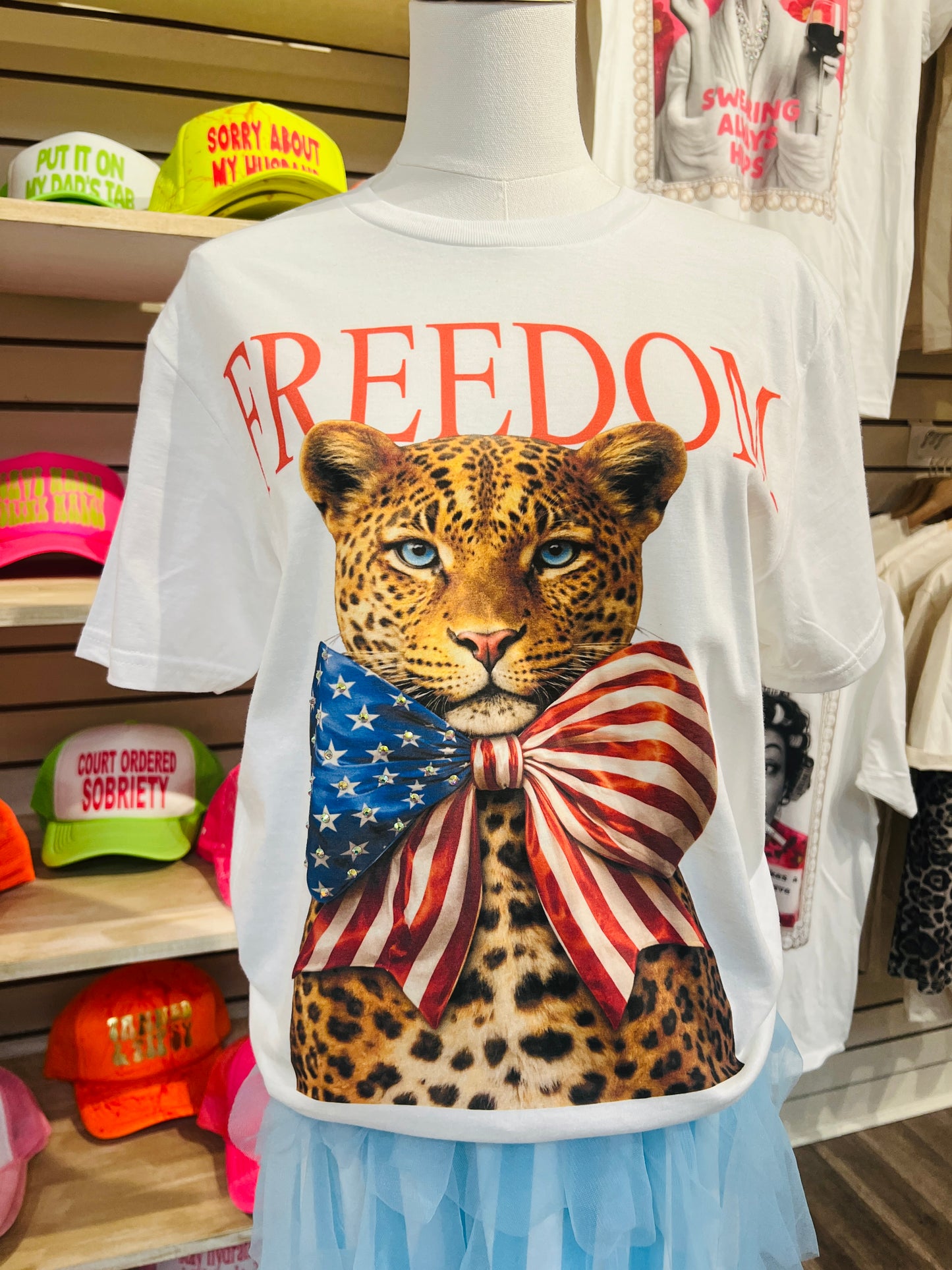 Freedom Leopard White Graphic Tee