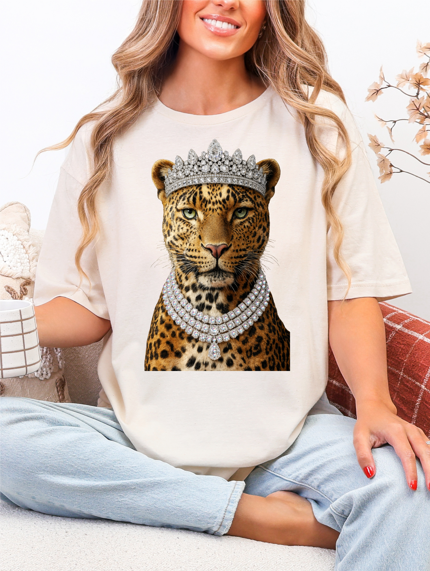 Leopard Crown Cream Graphic Tee