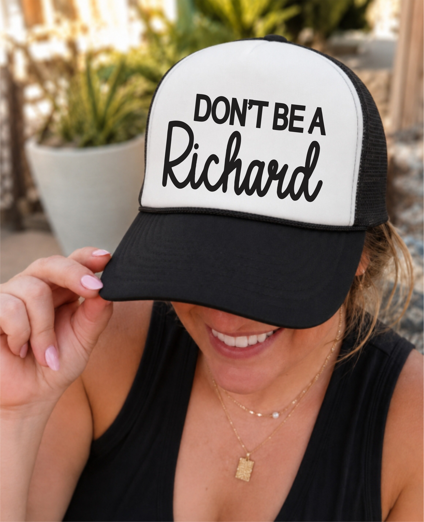 Don't Be A Richard Black and White Trucker Hat