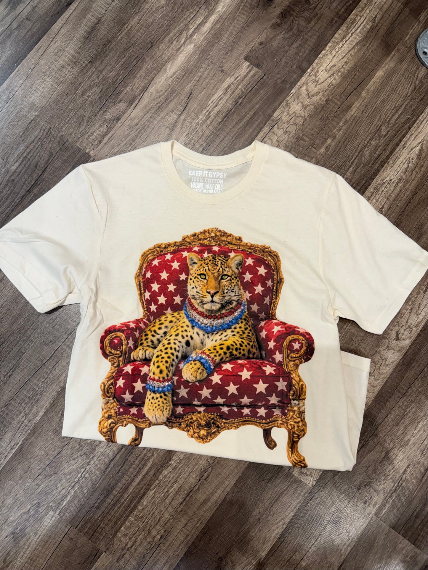 DROP THE WALLS Patriotic Leopard in a Chair