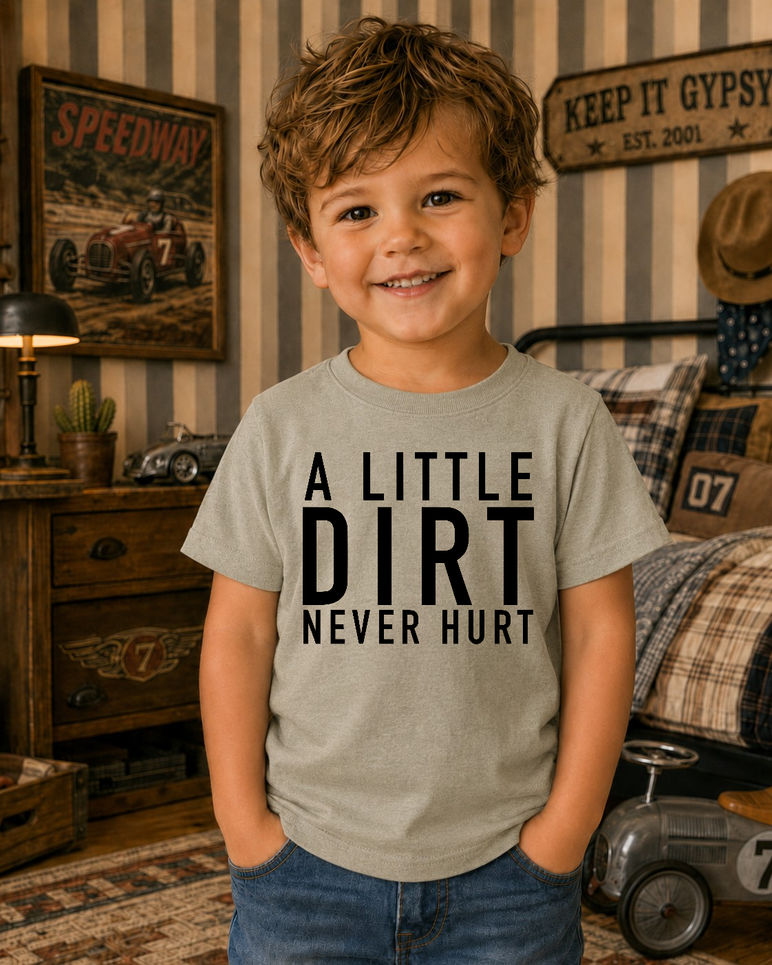A Little Dirt Never Hurt Army Man Kids Graphic Tee 16K