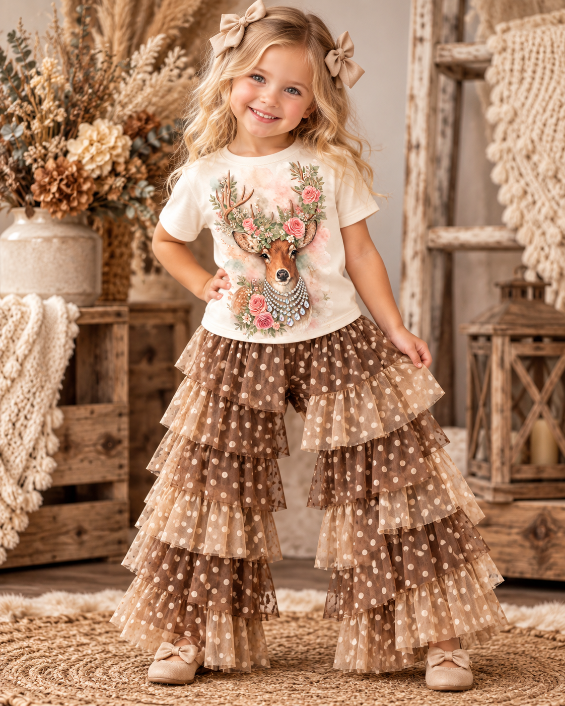Watercolor Deer Cream Kids Graphic Tee 1054