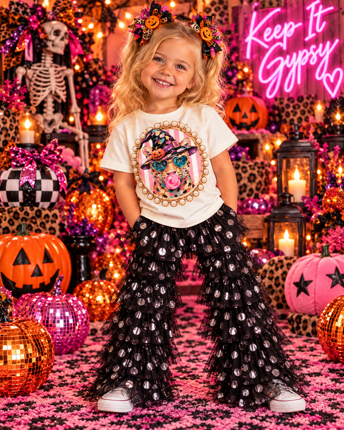 Halloween Leopard Cream Kids Graphic Tee H5