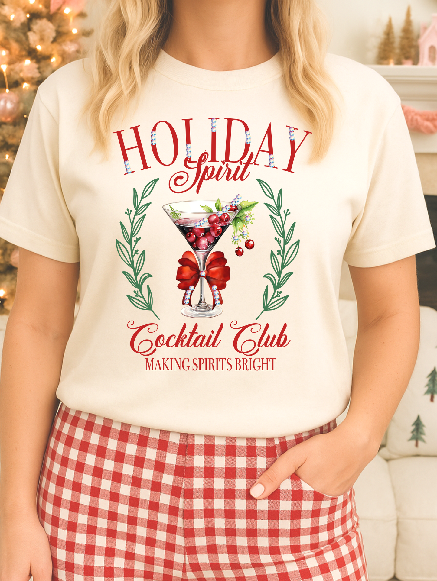 Holiday Spirit Cocktail Club Crystal Graphic Tee