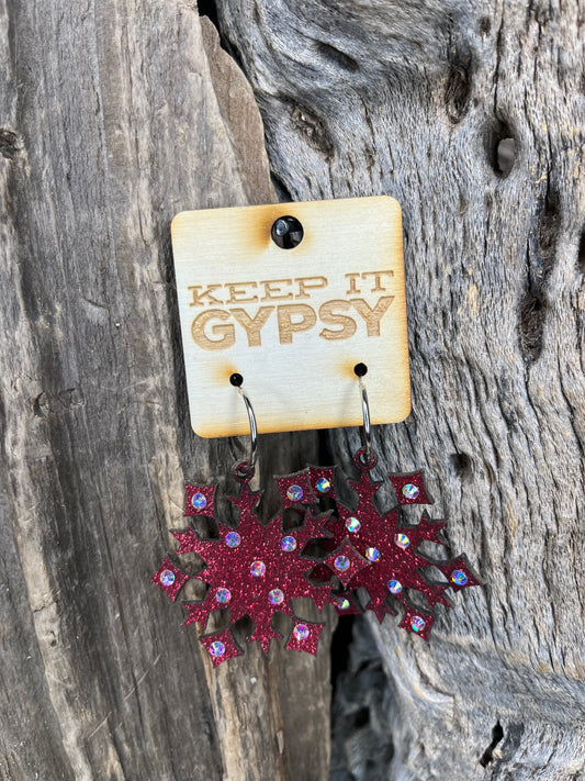 Christmas Snowflake Red Glitter Earrings