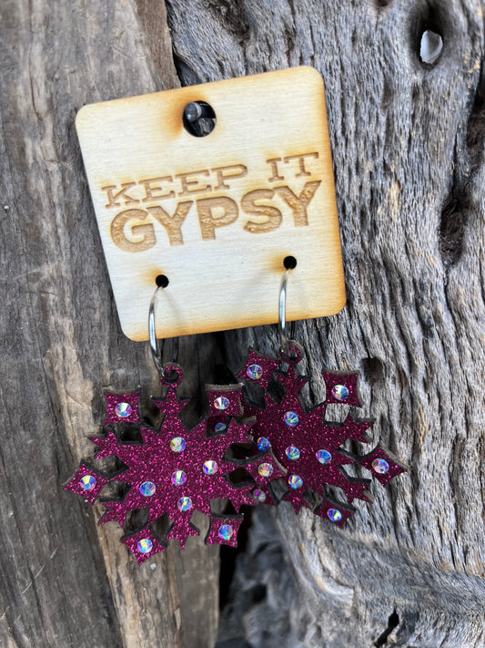 Christmas Snowflake Hot Pink Glitter Earrings