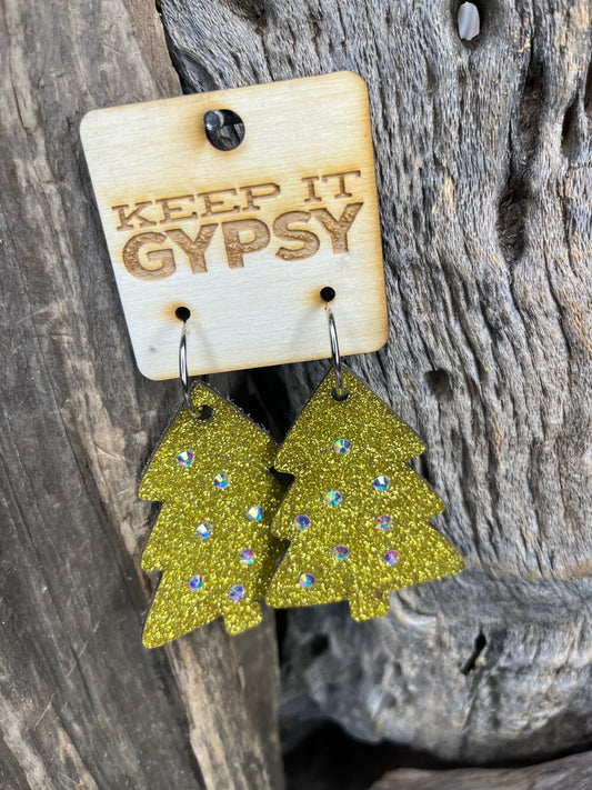 Christmas Gold Glitter Tree Earring