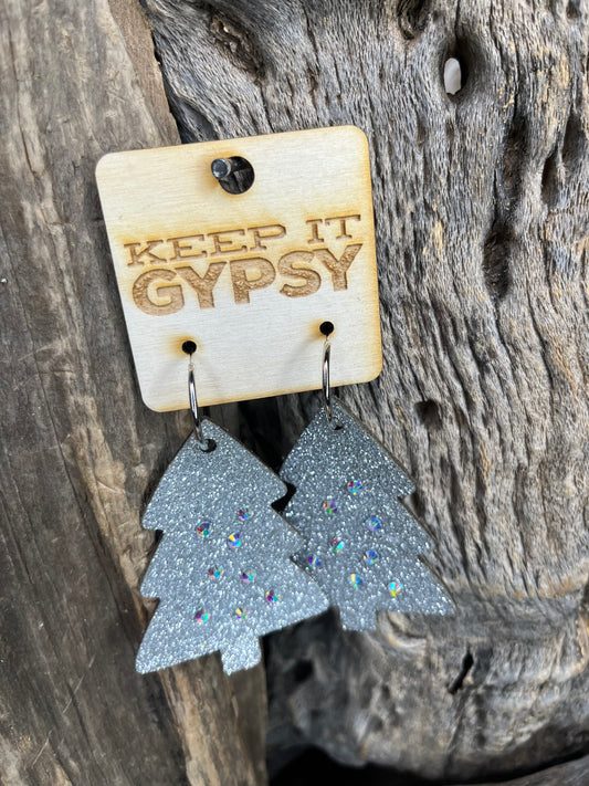 Christmas Silver Glitter Tree Earring