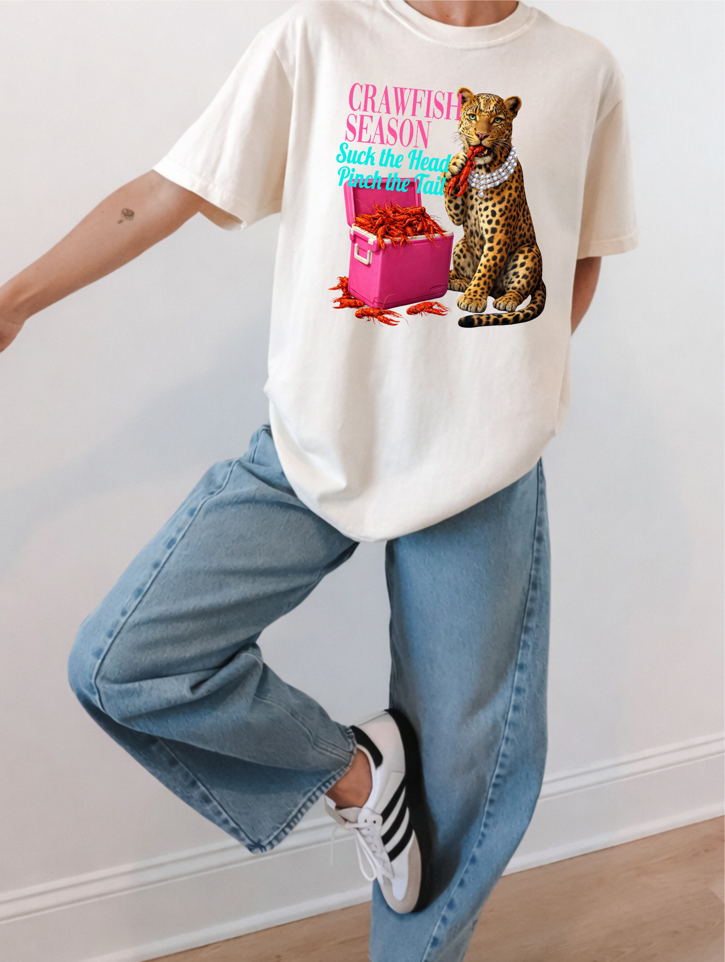 Leopard Crawfish Season Crystal Cream Graphic Tee