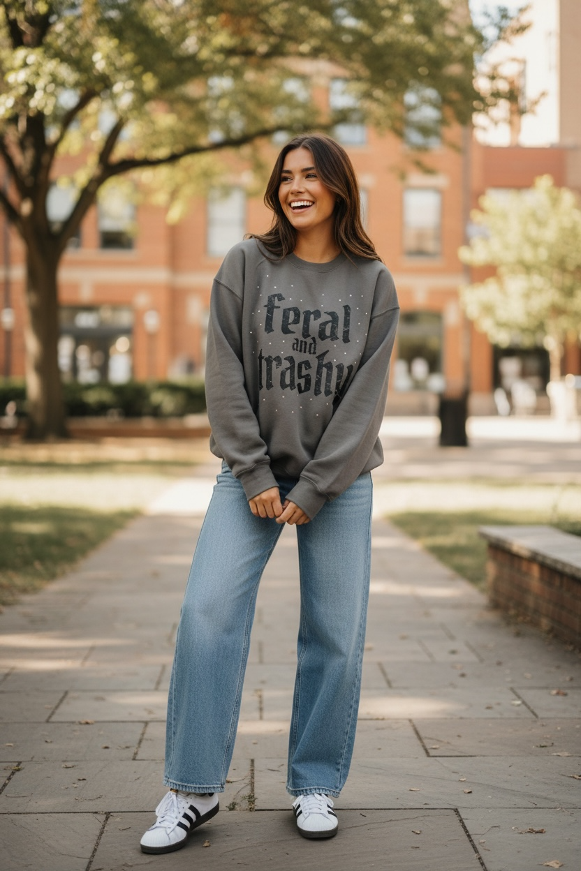Feral and Trashy Grey Crewneck