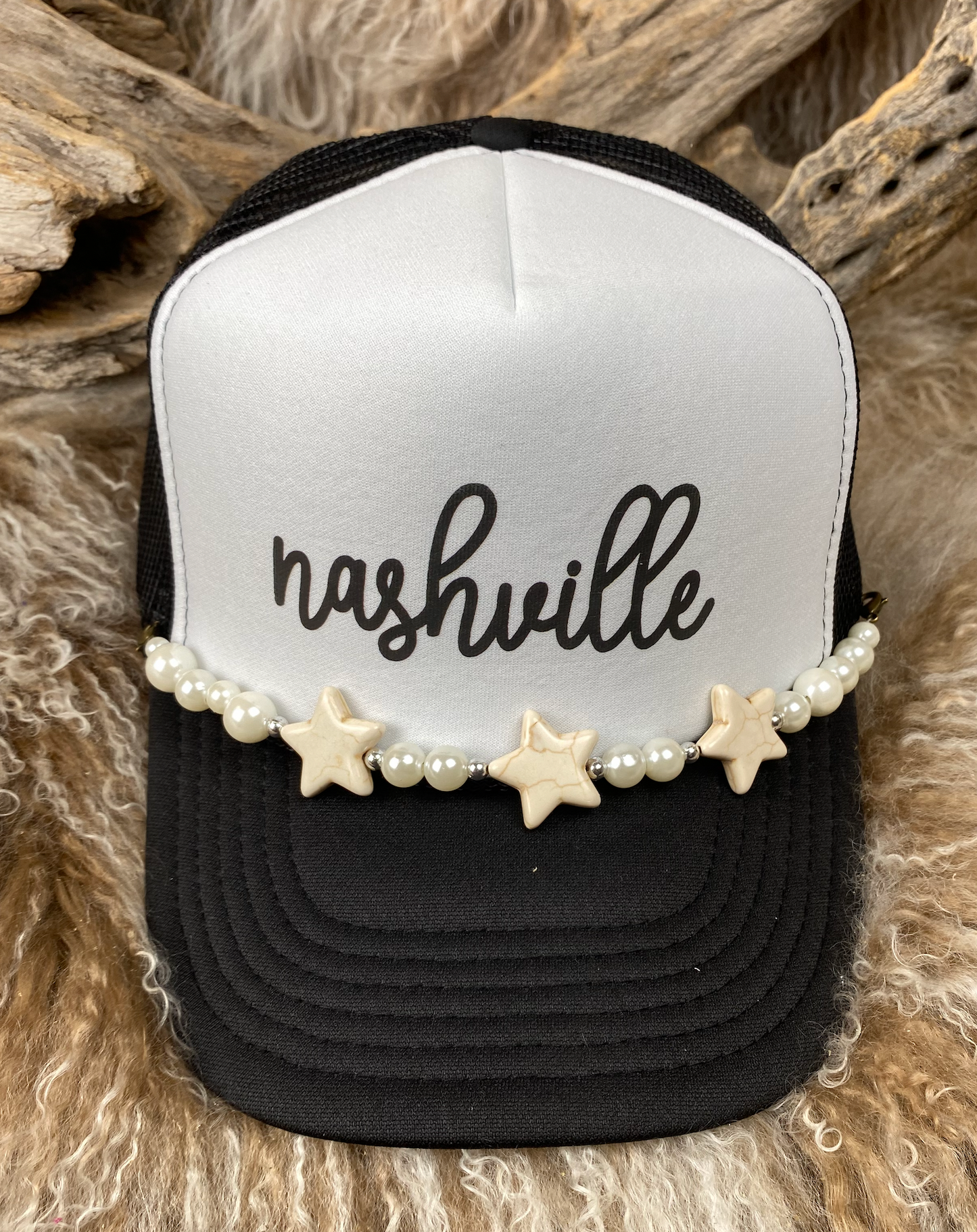 Trucker Ballcap with Beads 23BLKWHT Nashville