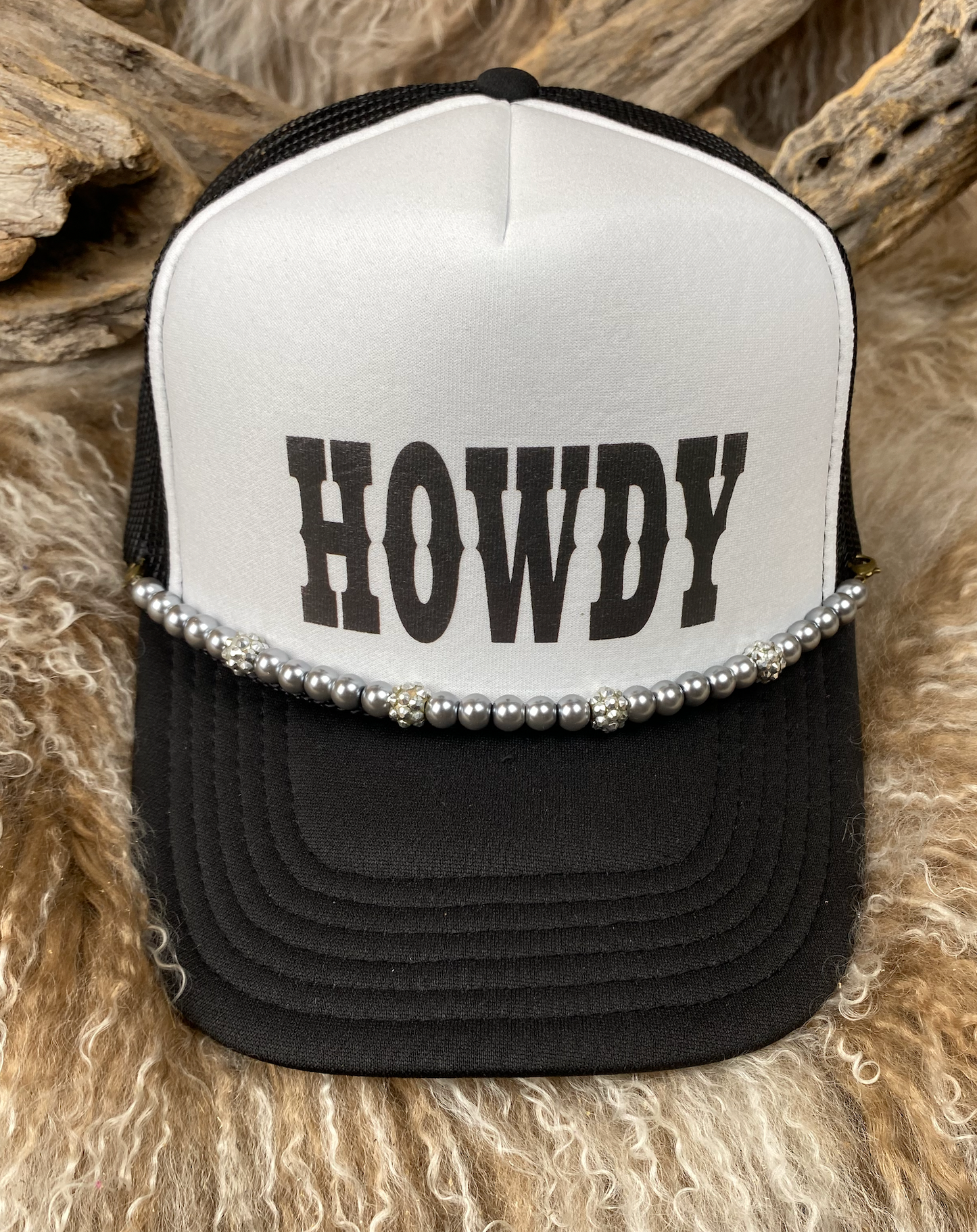 Trucker Ballcap with Beads 39BLKWHT Howdy