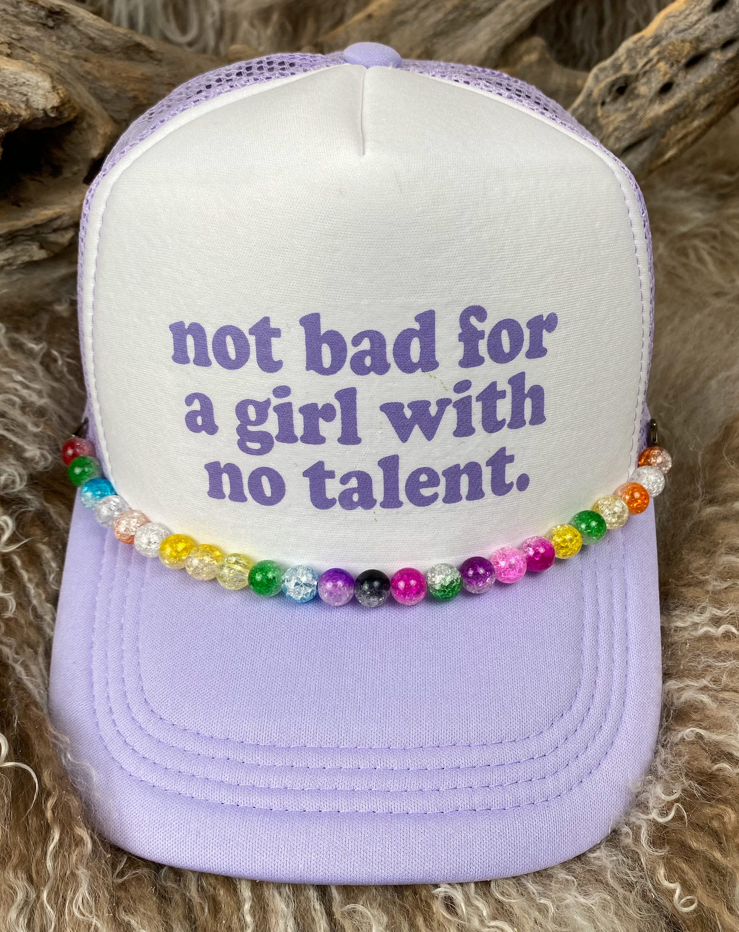 Trucker Ballcap with Beads 20LAVWHT Not Bad for a Girl with No Talent