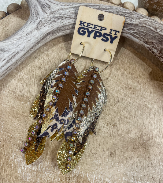Leopard & Brown Feather Earrings