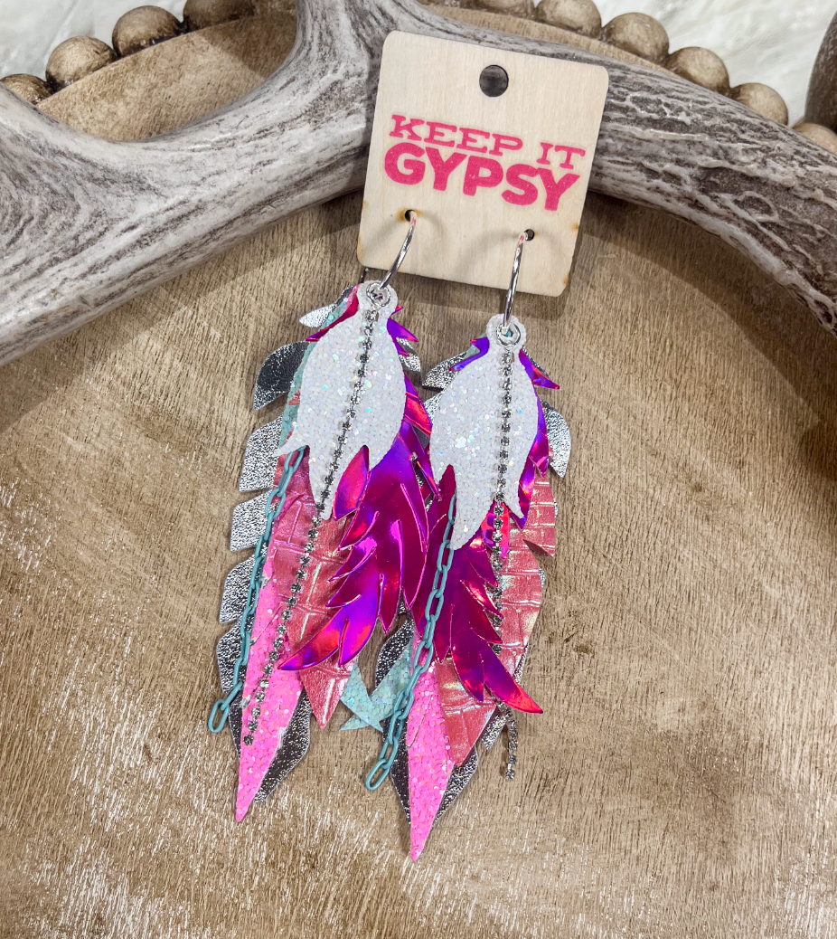 Pink & White Feather Earrings