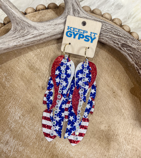 Patriotic Star Feather Earrings