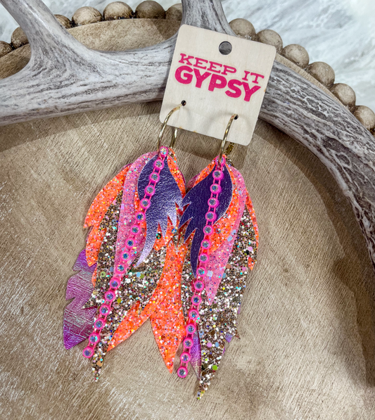 Pink & Orange Feather Earrings