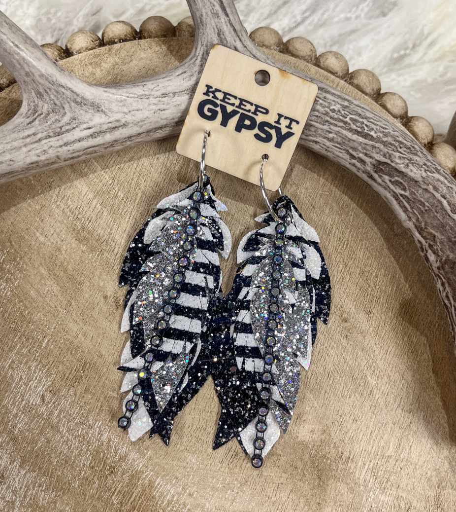 Silver & Black Chain Feather Earrings