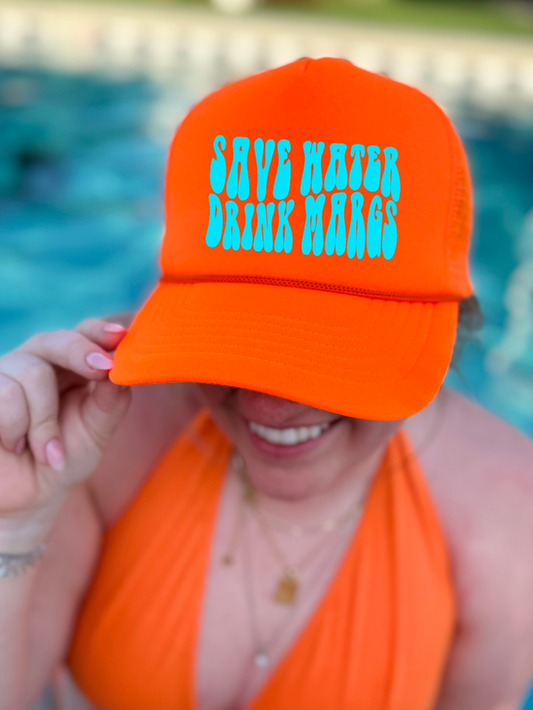 Save Water Drink Margs Neon Orange Trucker Hat