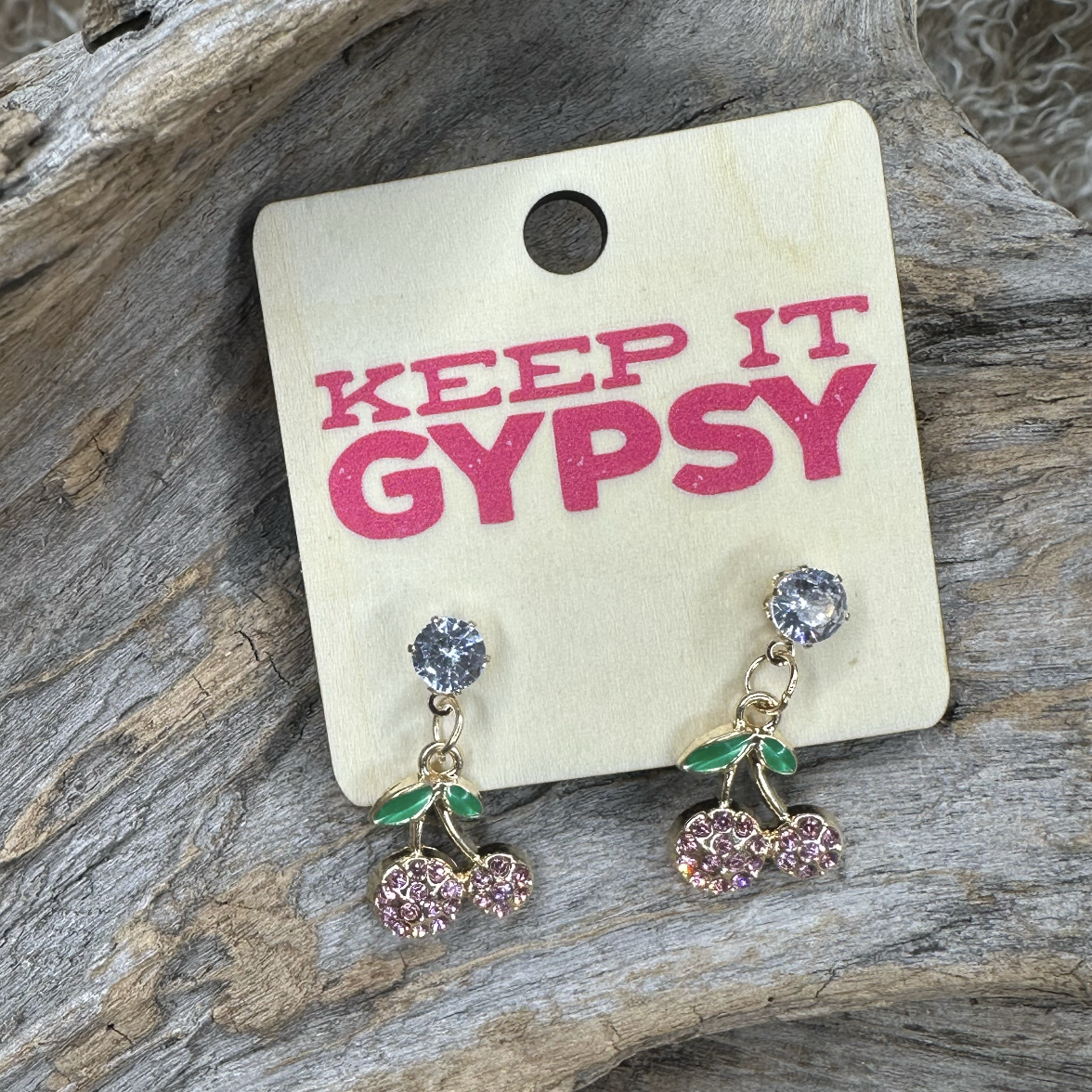 Cherry Rhinestone Pink Earrings