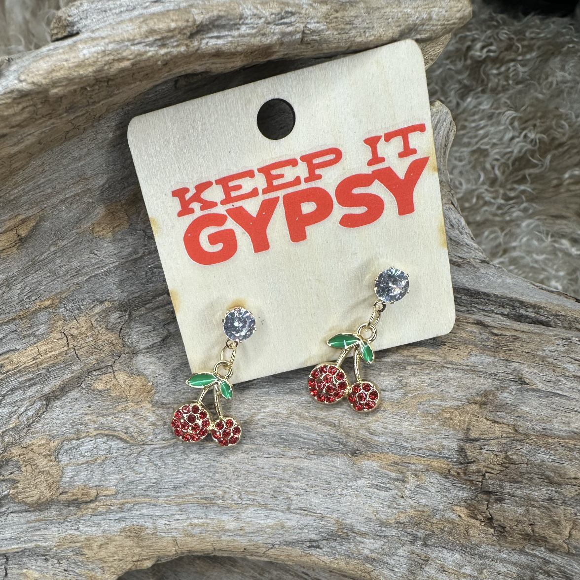 Cherry Rhinestone Red Earrings