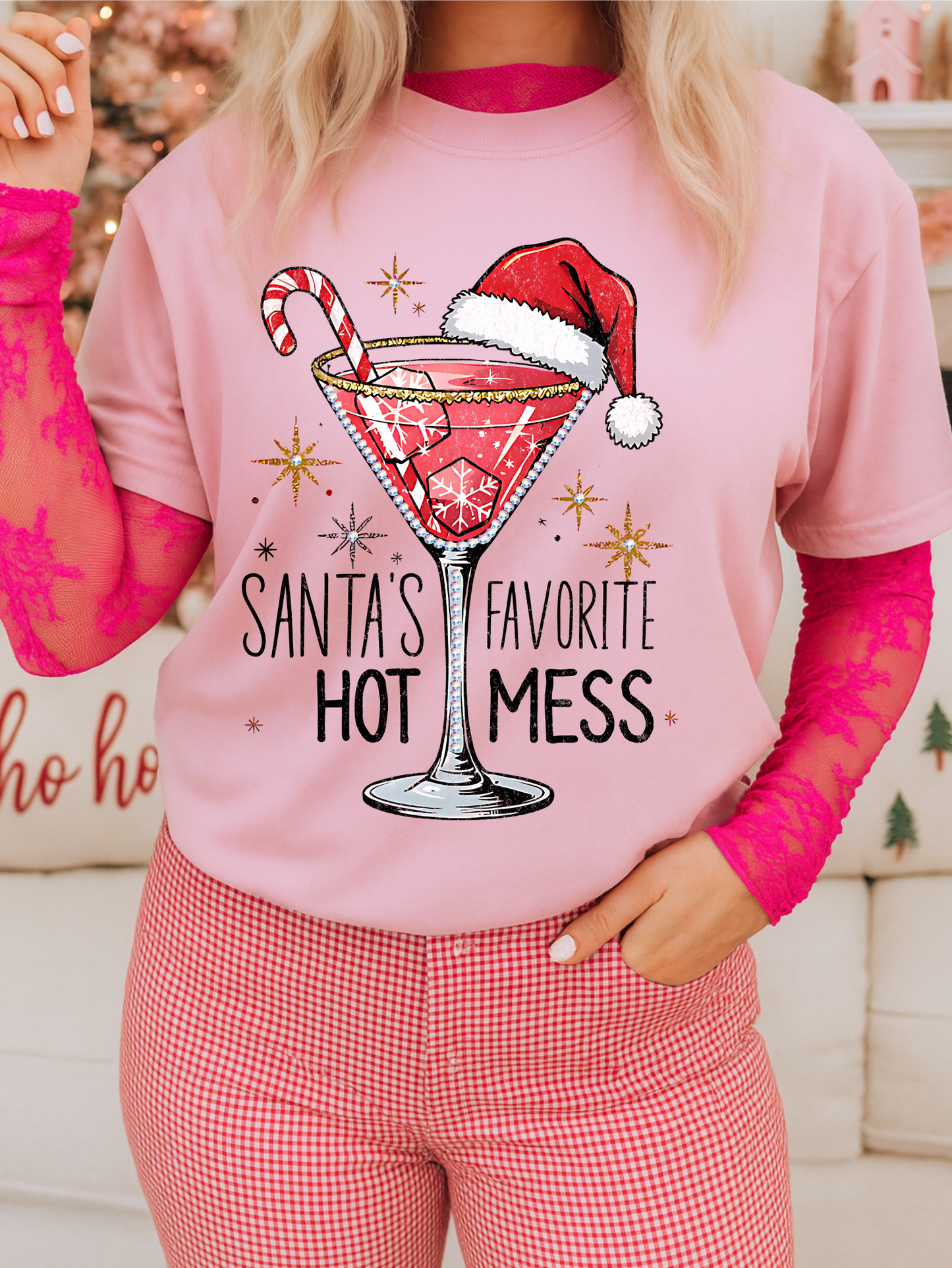 Santas Favorite Hot Mess Pink Graphic Tee