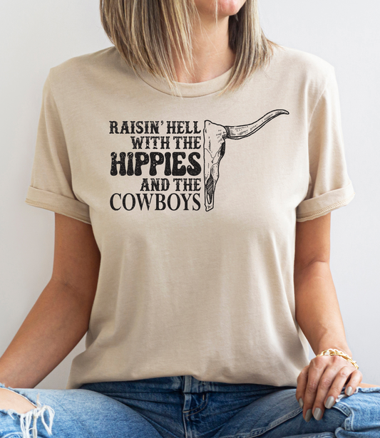GRAPHIC TEE 296S Raisin Hell with the Hippies and the Cowboys