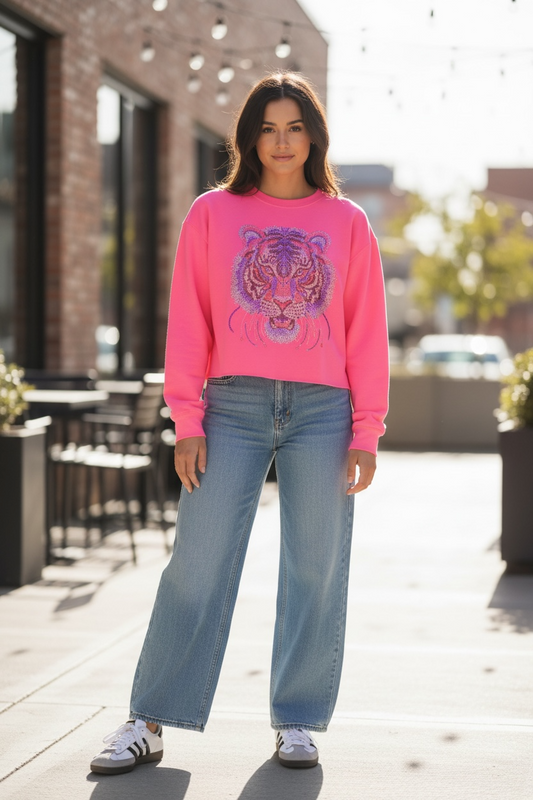 Tiger Neon Pink Crewneck