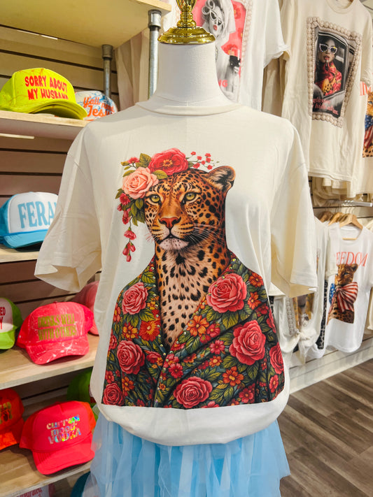 Leopard Floral Crown Cream Graphic Tee