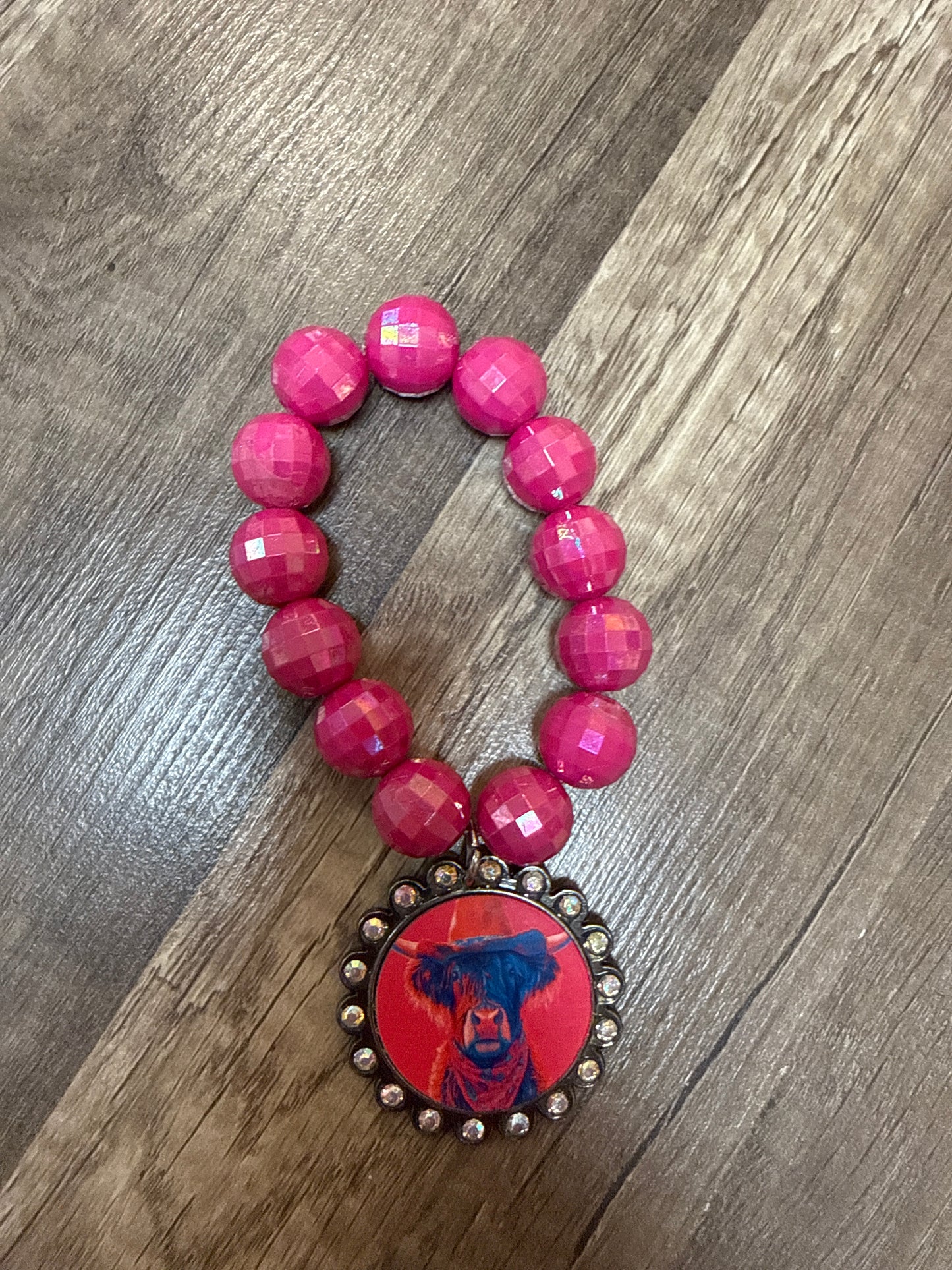 DSP Single Stretch Bracelet with Highland Cow Hot Pink