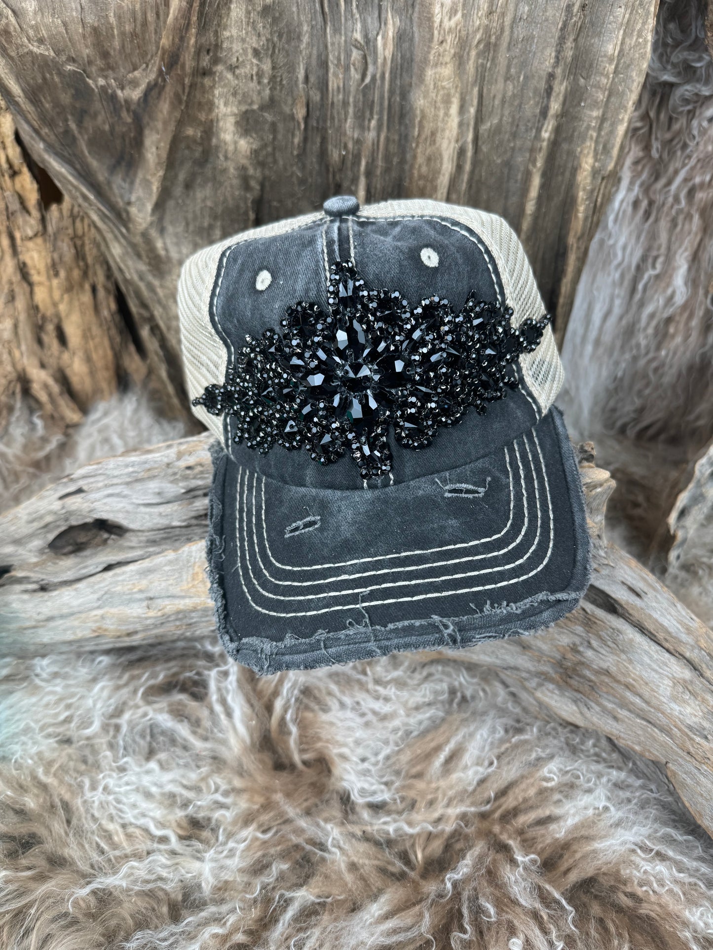 Trucker Cap with Crystals Black