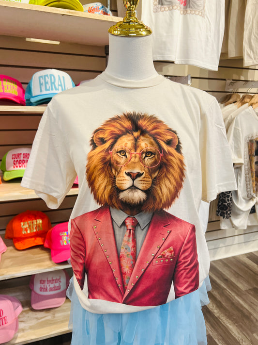 Boujee Lion Crystal Cream Graphic Tee