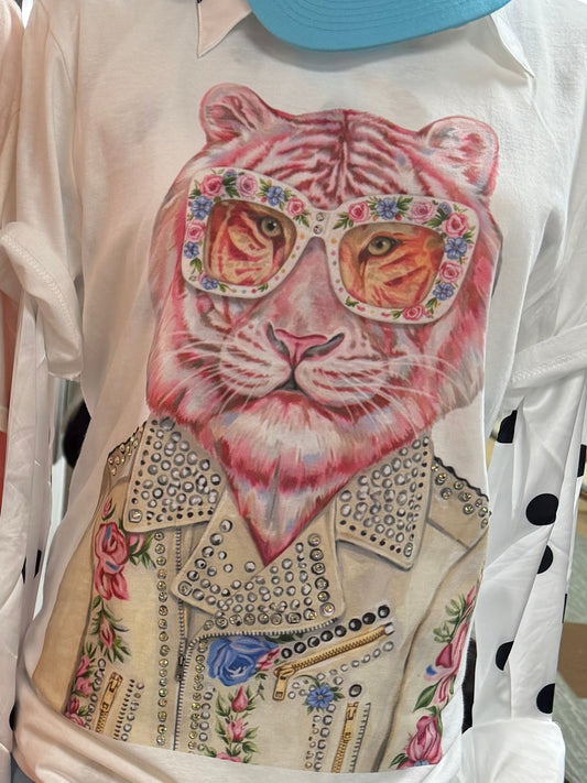 Pink Tiger White Graphic Tee