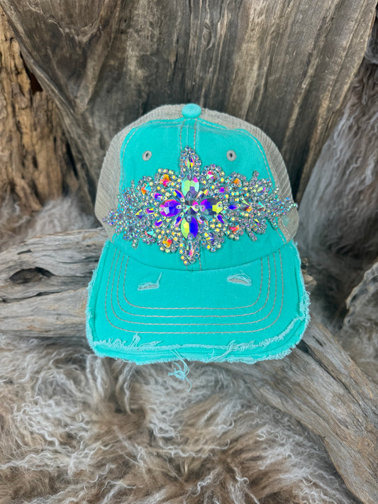 Trucker Cap with Crystals Turquoise AB