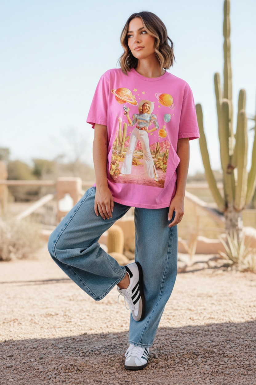 Cosmic Cowgirl Hot Pink Graphic Tee