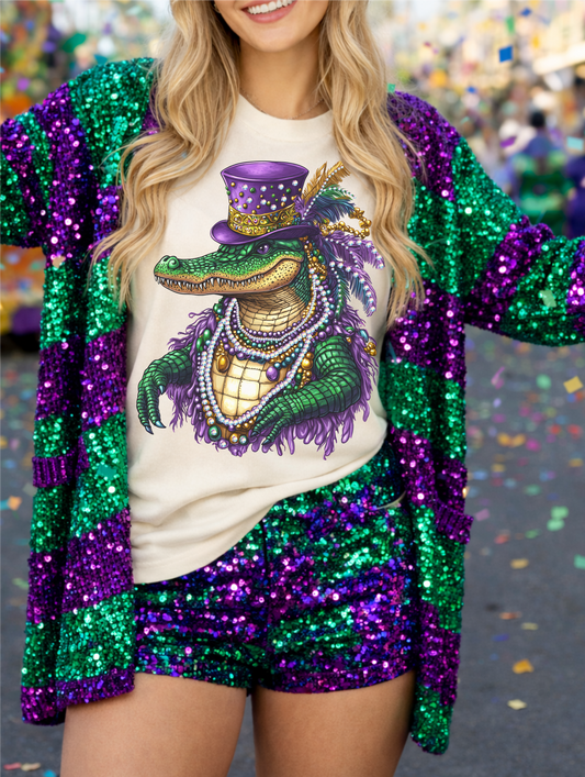 Mardi Gras Alligator Graphic Tee