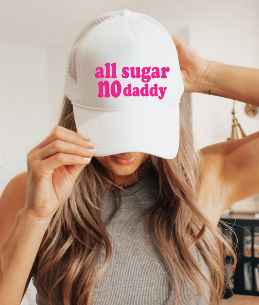 All Sugar No Daddy TRUCKER CAP WHTHOTPNK