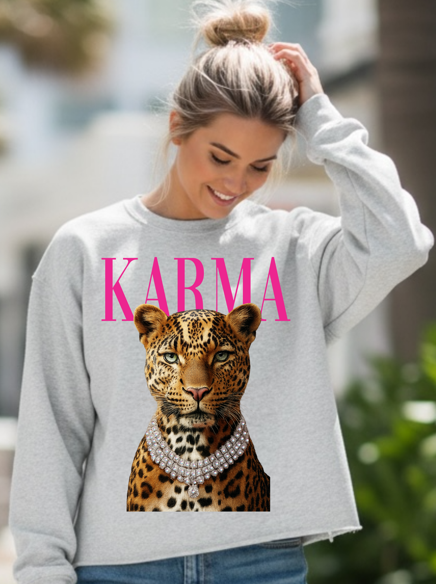 Karma Leopard Mom Crop Crewneck