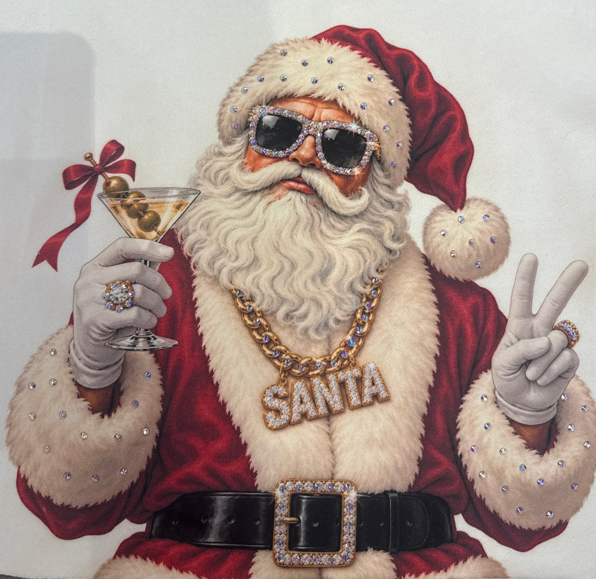 Santa Graphic Cream Mom Crop Crewneck 2722