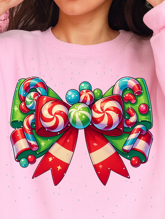Candy Cane Bow Crystal Crewneck