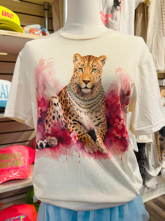 Leopard Watercolor Cream Graphic Tee