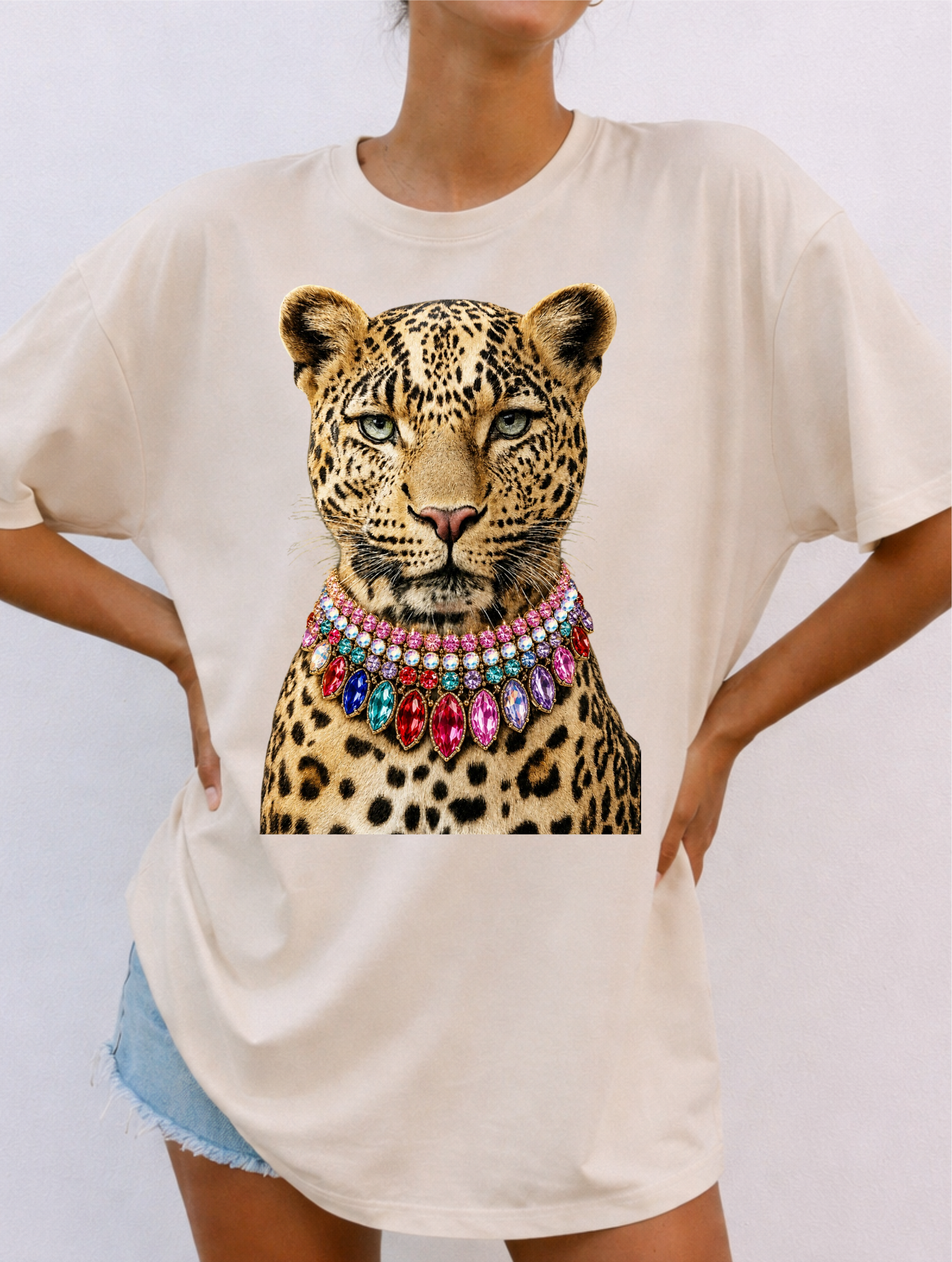 Colorful Leopard Cream Graphic Tee