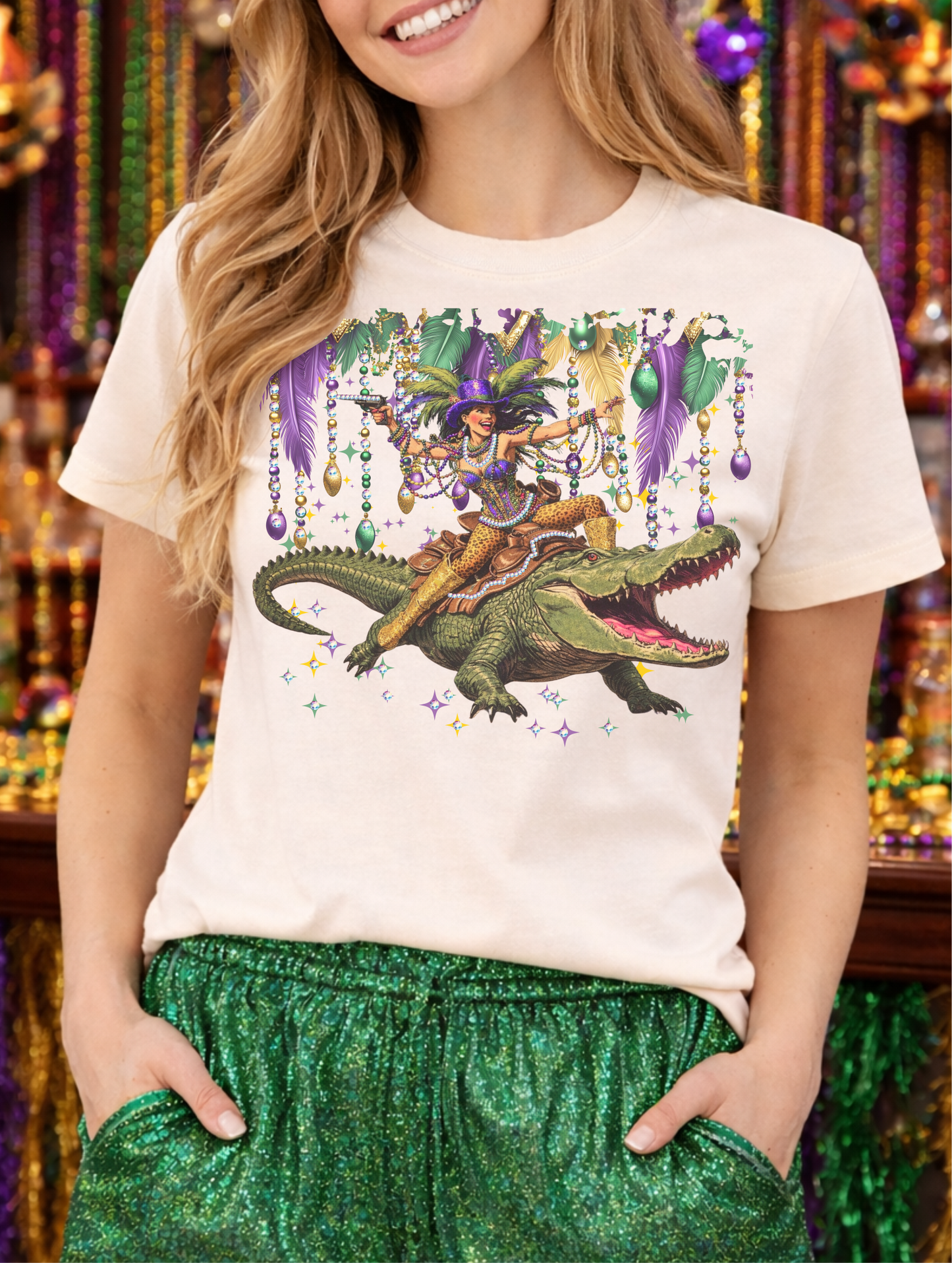 Mardi Gras Cowgirl Alligator Graphic Tee
