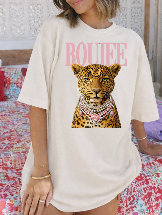 Pink Boujee Leopard Cream Graphic Tee