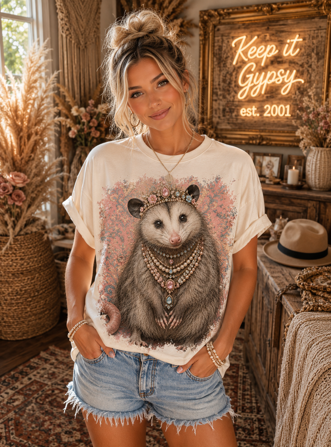 Possum Wallpaper Cream Graphic Tee 2129
