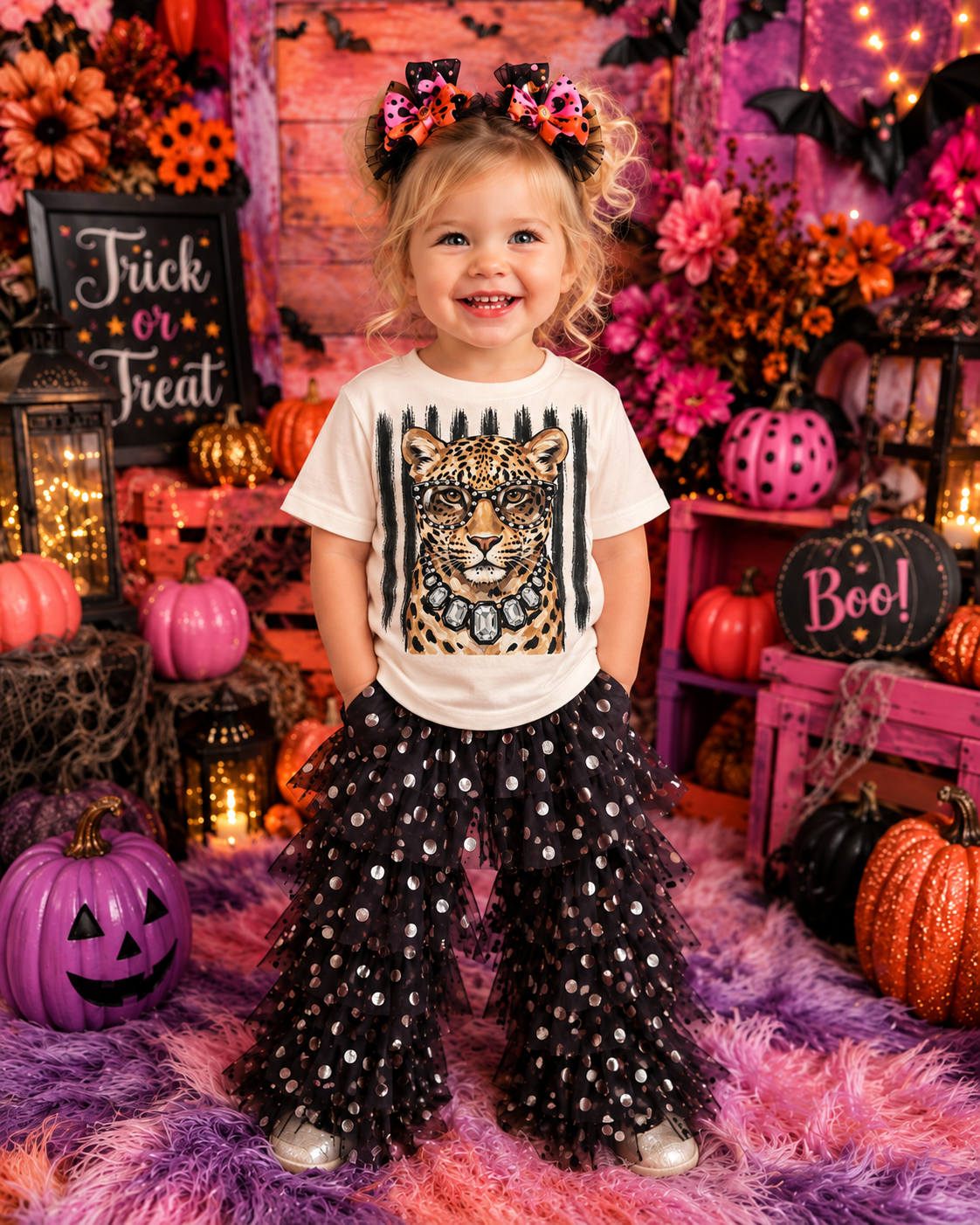 Leopard Stripes Cream Kids Graphic Tee H6