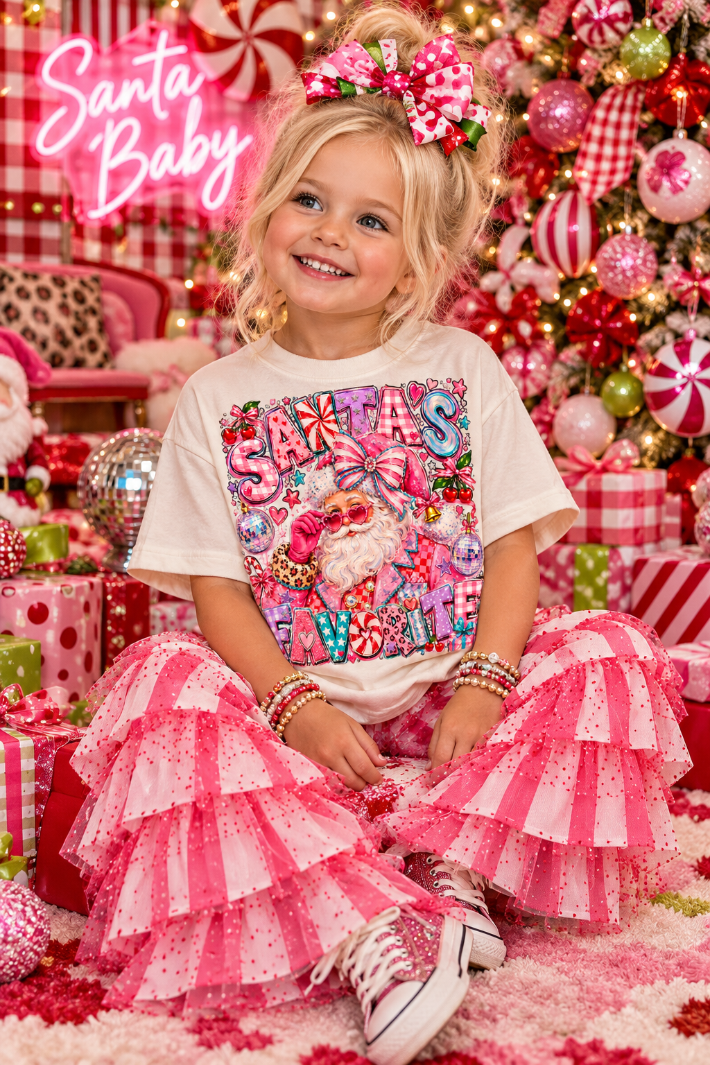 Santas Favorite Cream Kids Graphic Tee K5