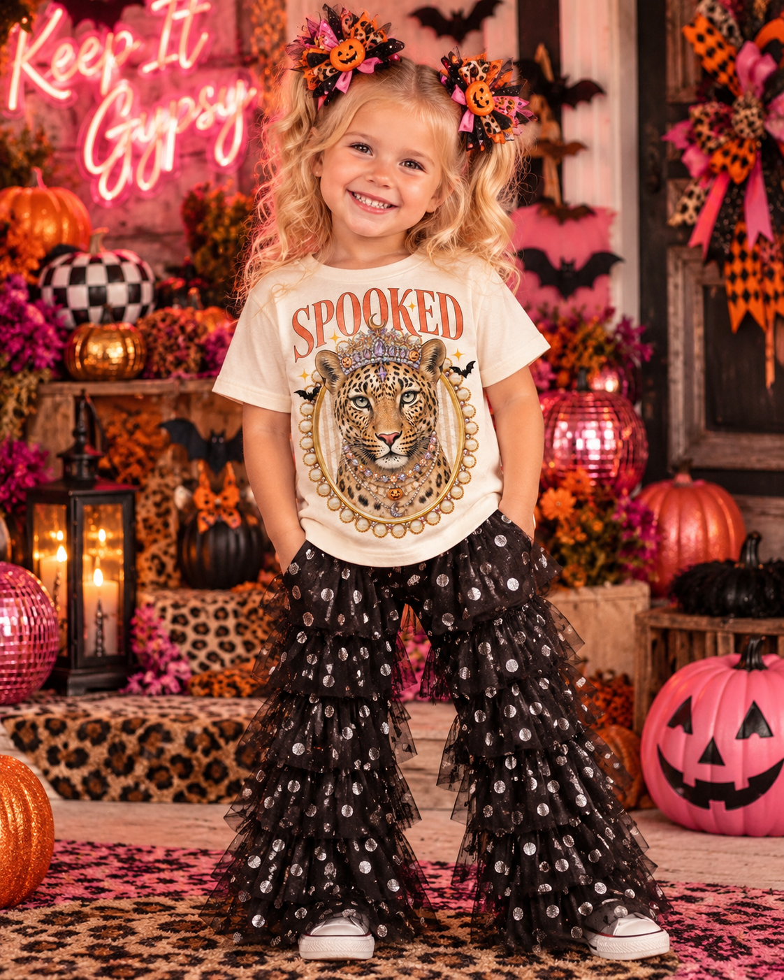 Spooked Leopard Cream Kids Graphic Tee H2